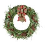 36 in Prelit Woodmore Wreath With Plaid Bow