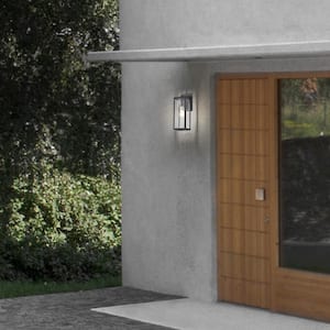 Charlton 1-Light Modern Textured Black Outdoor Boxed Wall Lantern Sconce with Clear Glass