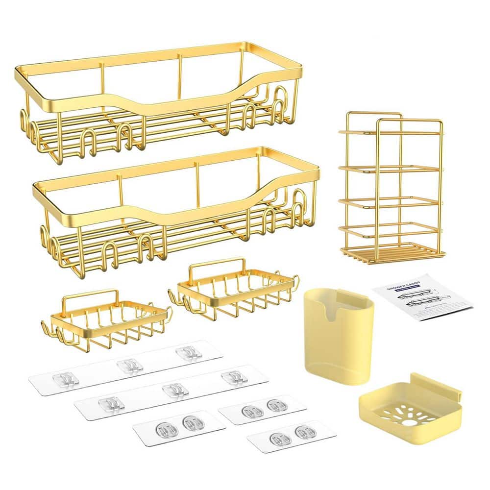 7 Pack Shower Caddy Adhesive Shower Organizer with Soap Dish Toothbrush Holder 24 Hooks Home Decor, No-Drill in Gold price history on PriceWatchPro