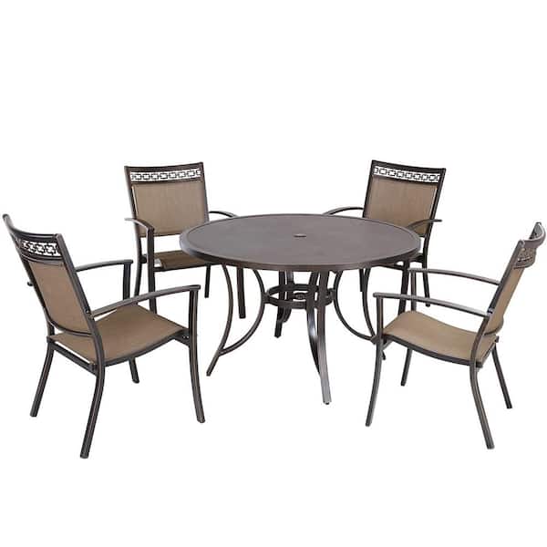 Mondawe Syrah Dark Gold 5-Piece Cast Aluminum Patio Round Table 28 in. H Outdoor Dining Set with Umbrella Hole