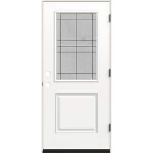 36 in. x 80 in. Left-Hand 1/2 Lite Dilworth Decorative Glass Modern White Fiberglass Prehung Front Door