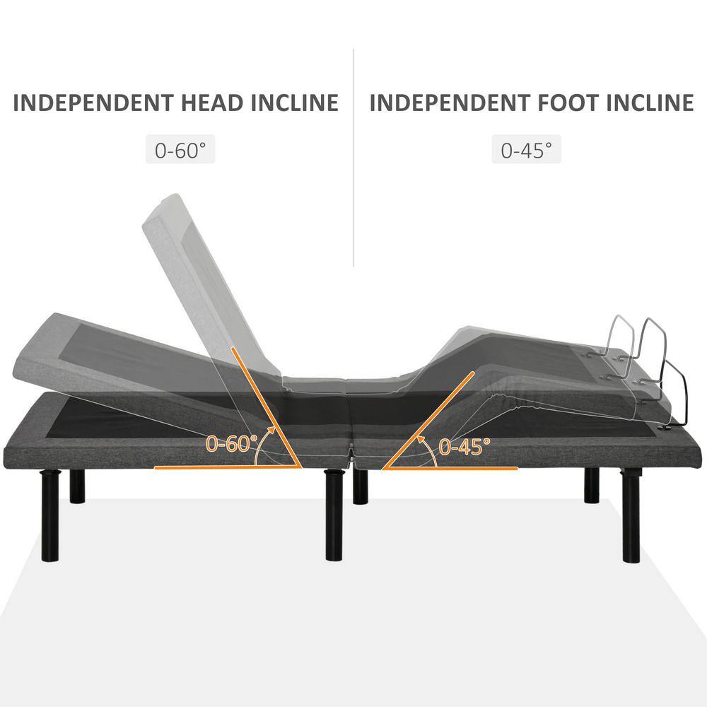 Twin XL Black Adjustable Metal Bed Frame with Upholstered Headboard