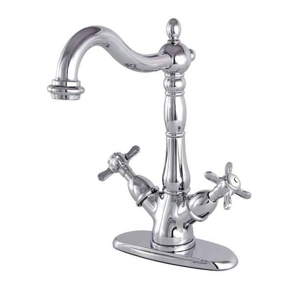 Kingston Brass Victorian Cross Single-Hole 2-Handle High-Arc Vessel Bathroom Faucet in Chrome