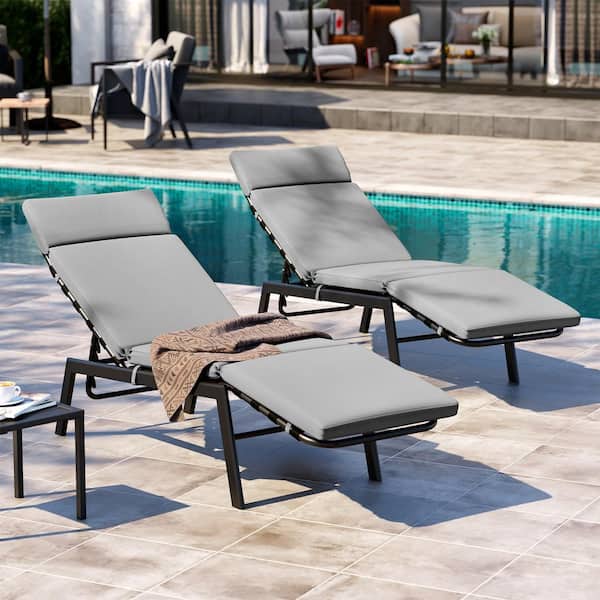 Crestlive Products Adjustable Metal Outdoor Chaise Lounge with Dark Gray Cushions (Set of 2)