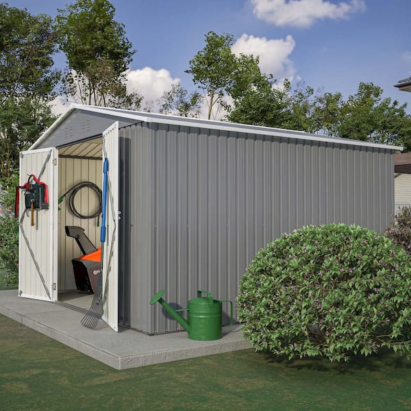 10 ft.W x 10 ft.D Outdoor Metal Storage Shed, Tool House with Lockable Doors for Garden, Patio, Lawn, Gray (93 sq. ft.)