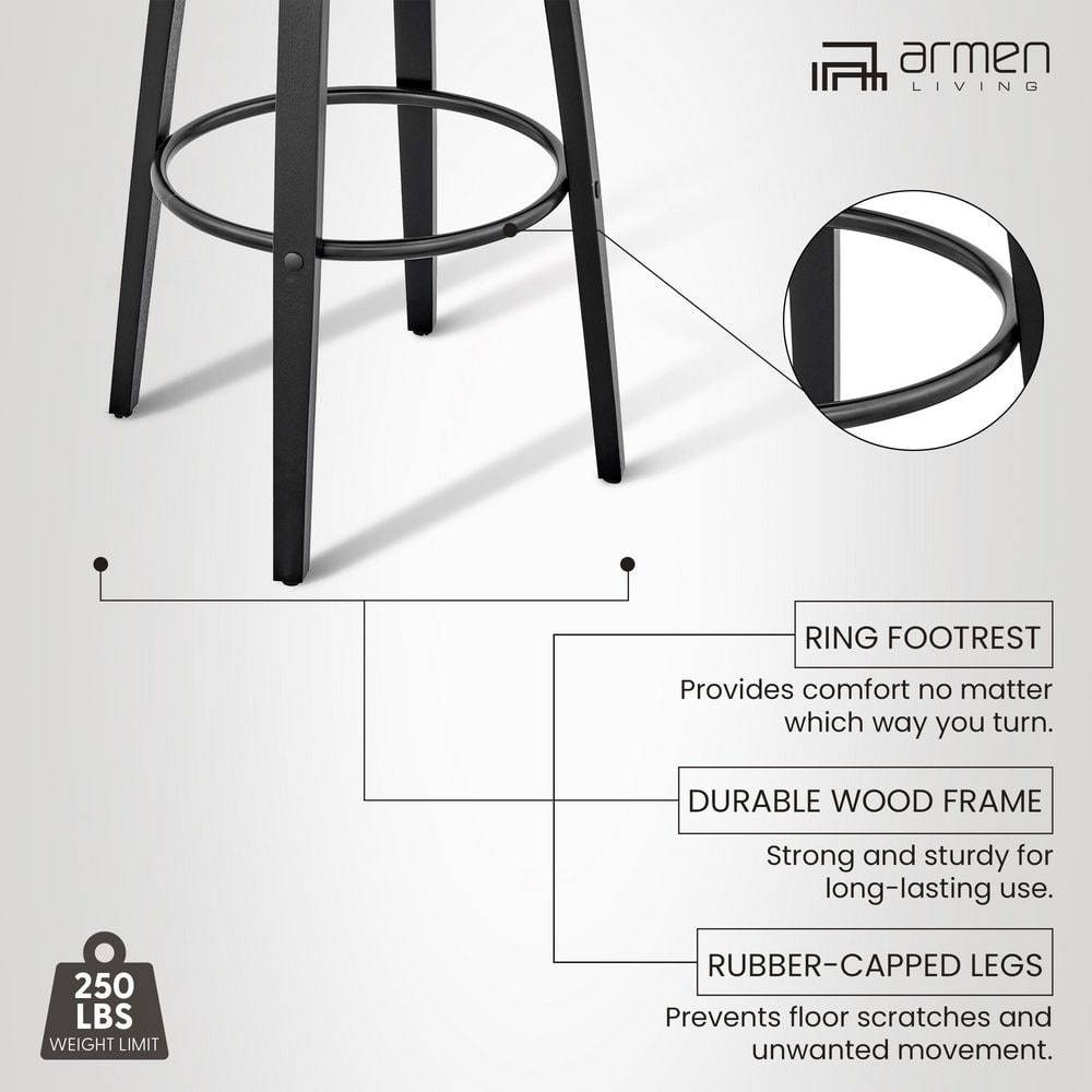 Gray Faux Leather and Black Wood Swivel Bar Stool