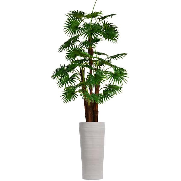 VINTAGE HOME 87 in. Tall Fan Palm Tree Artificial Dcor Faux Burlap Kit and Fiberstone Planter