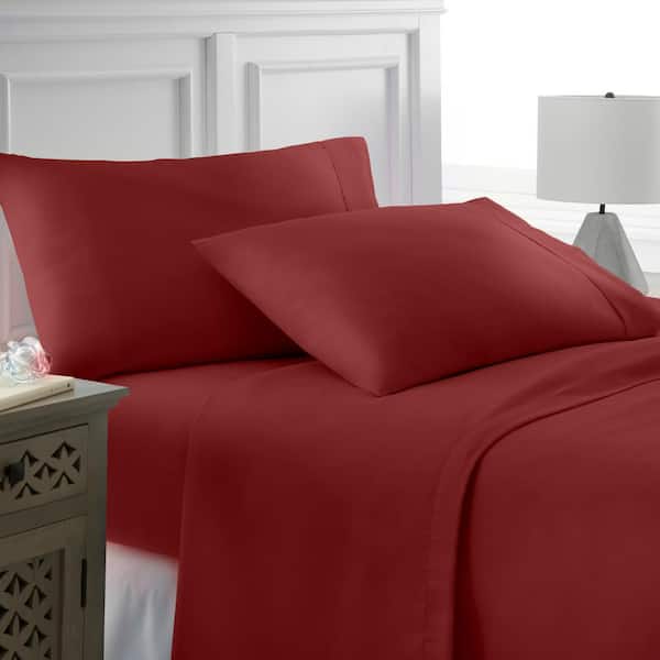 Becky Cameron 4 Piece Burgundy Solid Microfiber King Sheet Set Ieh 4pc King Bu The Home Depot