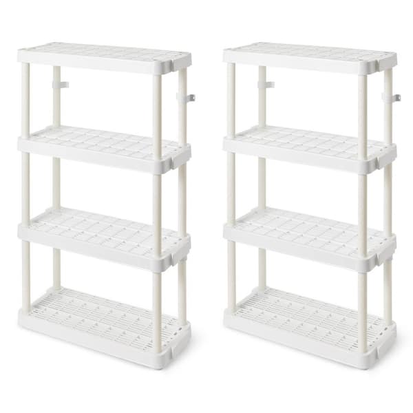 Medium Duty Plastic 14 x 32 x 54.5 in. 4 Tier Ventilated Shelving Units, White (2 Pack)