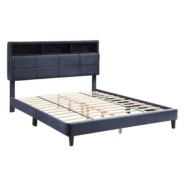 Furniture of America Lankley Gray Wood Frame Queen Platform Bed with USB port