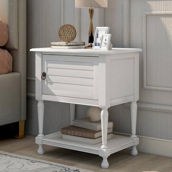 white nightstand with usb charger