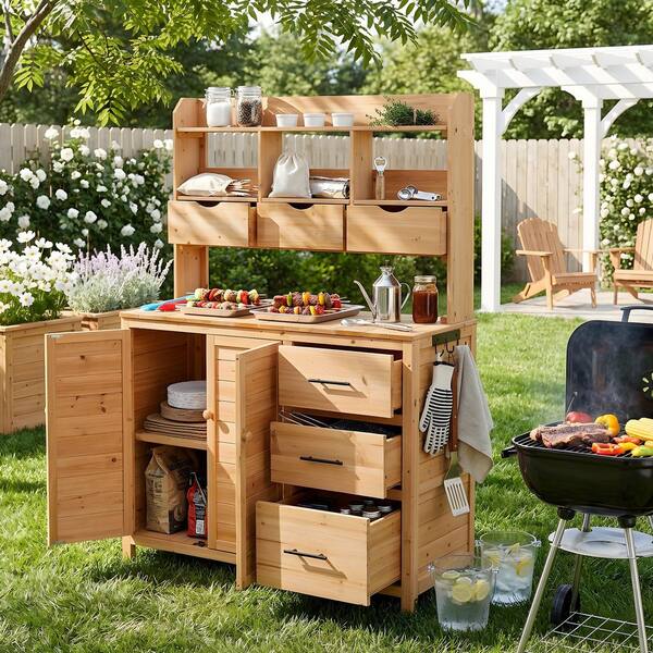 Farmhouse Patio Potting Bench Garden Workstation w/6 Drawers