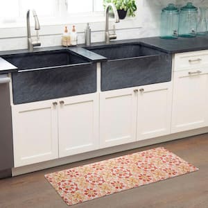 Cozy Living Turkish Tile Spice Floral Red 17.5 in. x 30 in. Anti Fatigue Kitchen Mat