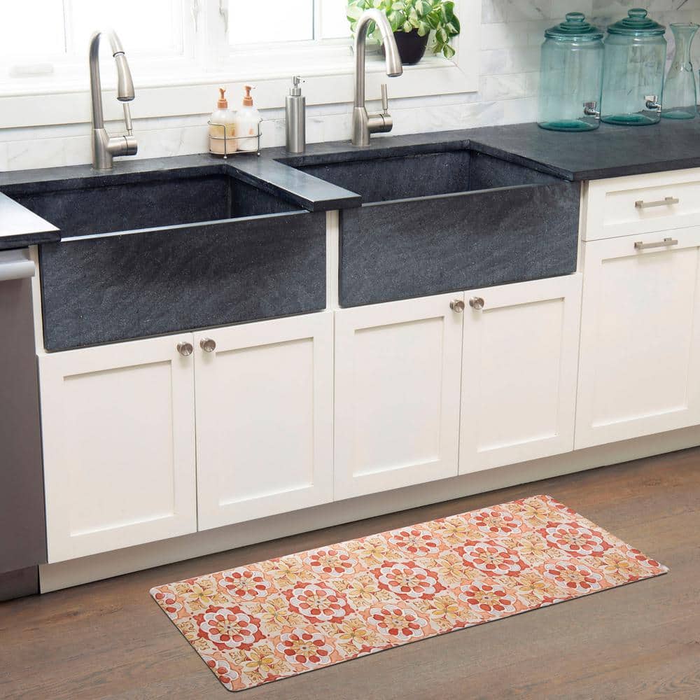 Red and Yellow Floral Anti-Fatigue Kitchen Mat, 20" x 36"