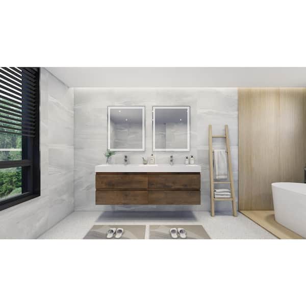 Moreno Bath Fortune 72 in. W Bath Vanity in Rosewood with Reinforced Acrylic Vanity Top in White with White Basins