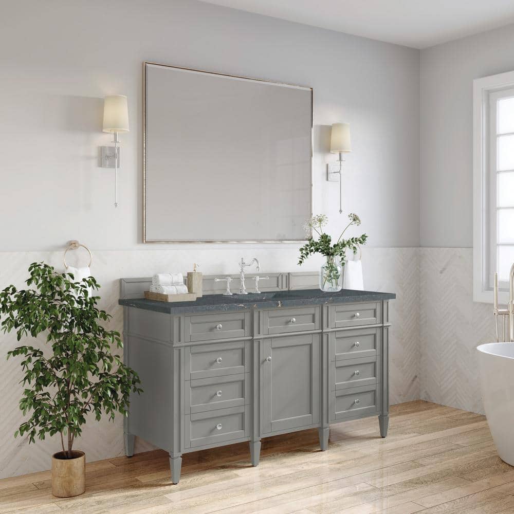 Brittany 60.0 in. W x 23.5 in. D x 34.0 in. H Bathroom Vanity in Urban Gray with Parisien Bleu Silestone Quartz Top price history on PriceWatchPro