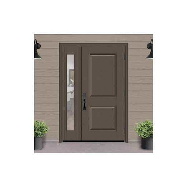 Regency 51 in. x 80 in. 2P Squaretop LHOS Ashwood Stain Mahogany Fiberglass Prehung Front Door w/ Clear 12 in. SL 6-9/16