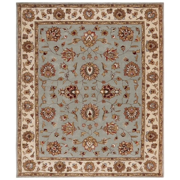Total Performance 8 ft. x 10 ft. Light Blue/Ivory Floral Border Area Rug