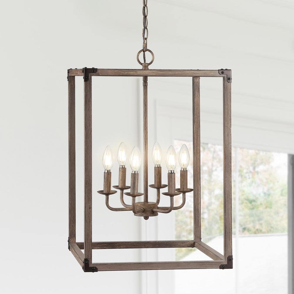 Rustic Farmhouse 16.2" Brown Iron LED Pendant with Edison-Style Bulbs