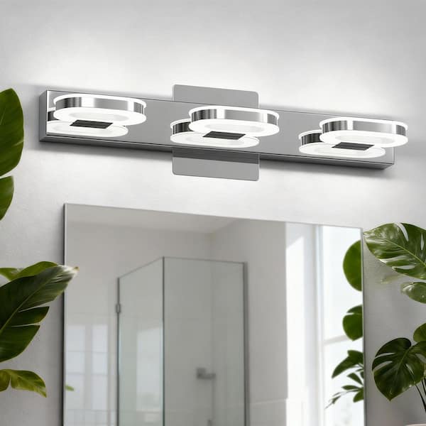 19 in. 3-Light Chrome Integrated LED Bathroom Vanity Light, Oval Ring Up and Down Lighting Wall Sconce