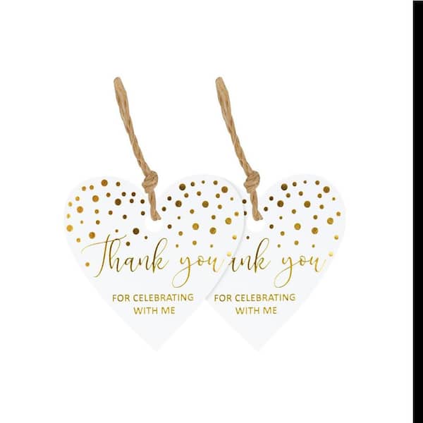 Unbranded 100Pcs Thank You Heart Tags 2x2.1 in Foil Gold Kraft Paper Hanging Label With String for Party Favor Wrapping