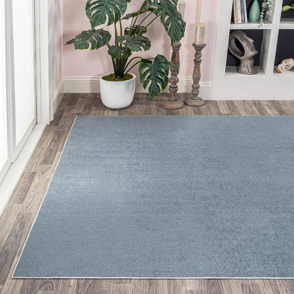 Blue Solid Synthetic 4' x 6' Washable Area Rug