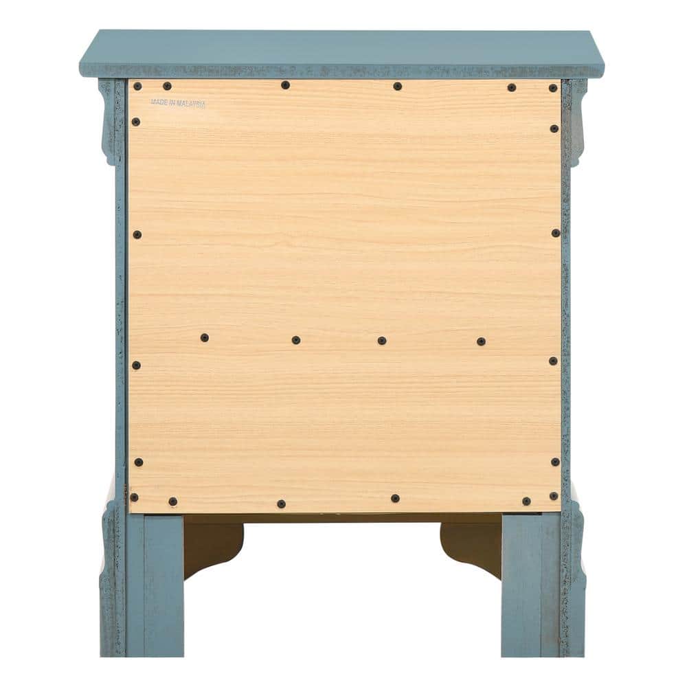 Teal Wood 2-Drawer Nightstand with Silver Hardware