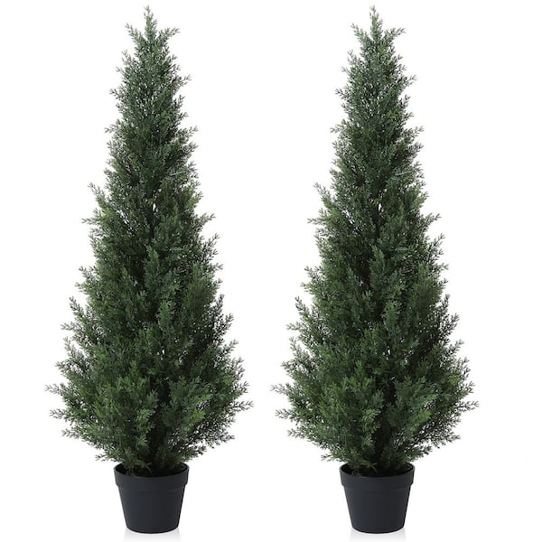 4 ft. Artificial Indoor/Outdoor Topiary Cedar Tree, Fake Cypress Trees, Fake UV Resistant Potted Plants(Set of 2)