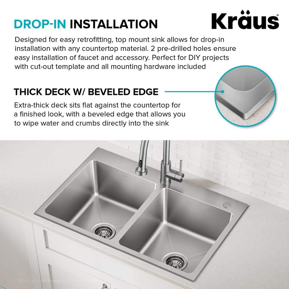 Fairlane 33-Inch Stainless Steel Double Bowl Kitchen Sink