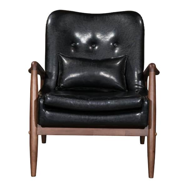 HomeRoots Brown and Black Arm Chair Set of 1 with Tufted Cushions and with Ottoman