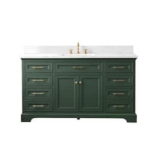 Thompson 60 in. W x 22 in. D Bath Vanity in Evergreen with Engineered Stone Top in Carrara White with White Sink