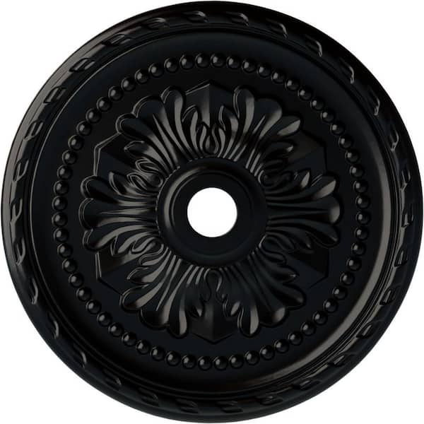 Ekena Millwork 1-3/4" x 31-1/2" x 31-1/2" Polyurethane Palmetto Ceiling Medallion, Hand-Painted Jet Black