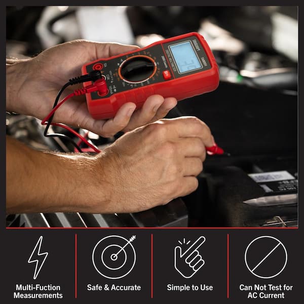 Digital Volt Meter with Backlit Display and Needle Probes for AC/DC Voltage, DC Current, and Wire Continuity (Red)