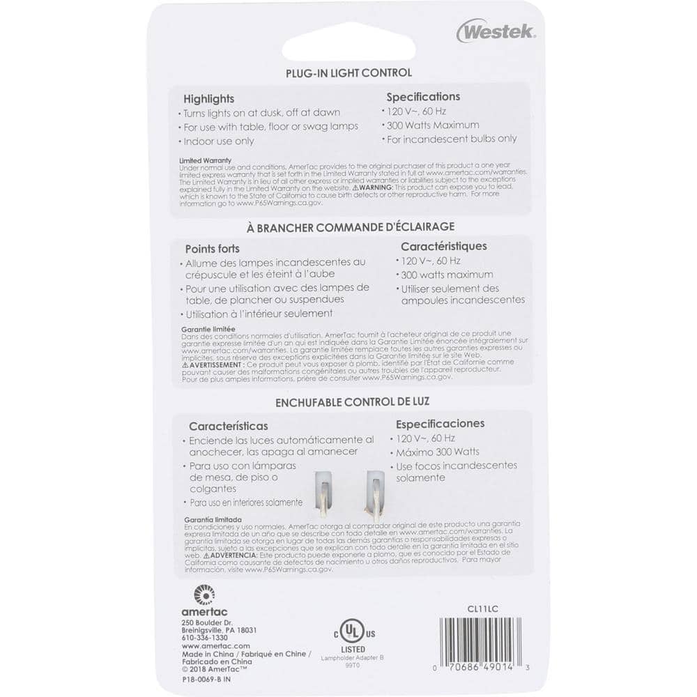 White Indoor Plug-In Light Control with Timer