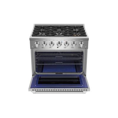 36 in. 5.2 cu. ft. Single Oven Gas Range with 6 Sealed Ultra High-Low Burners in Stainless Steel