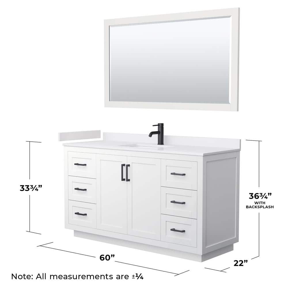 Miranda 60" White Cultured Marble Single Bathroom Vanity with Matte Black Trim