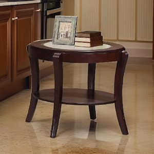 29 in. Brown and Clear Round Glass End Table with Lower Shelf