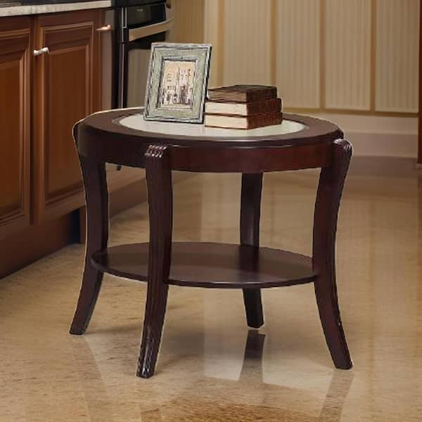 Benjara 29 in. Brown and Clear Round Glass End Table with Lower Shelf