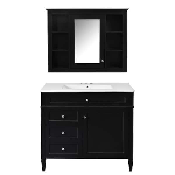36 in. W x 24 in. H Rectangular Surface Mount Medicine Cabinet with Mirror, Include Bathroom Vanity, Black