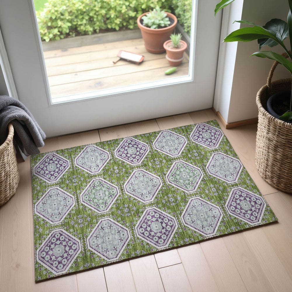 Mayfield Premium Machine Washable Abstract AMF1442 Lime 2 ft. x 3 ft. Area Rug price history on PriceWatchPro