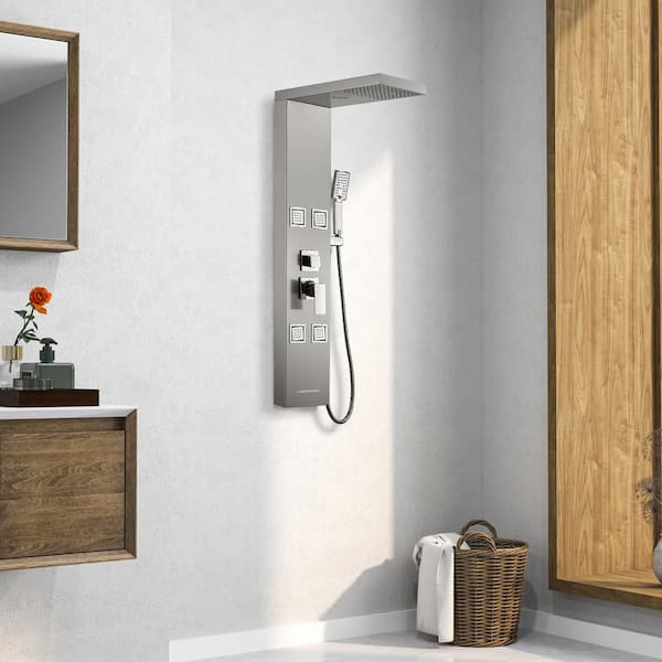 44.5 in. 4-Jet Shower System with Hand-Shower and 360° Angled Adjustable Angle Body Sprayers in Brushed Nickel