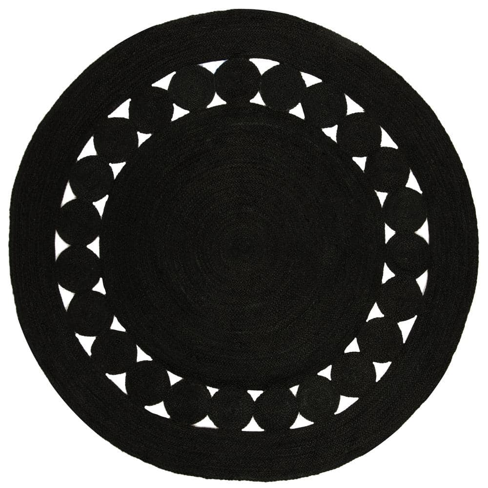 Handmade Black Braided Jute Round Area Rug