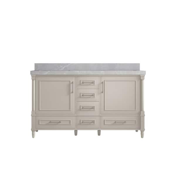 Willow Collections Hudson 60 in. W x 22 in. D x 36 in. H Double Sink Bath Vanity in Fine Grain with 2 in. Pearl Gray Qt. Top