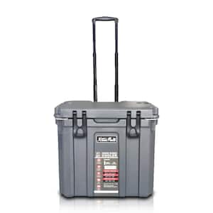 37 Qt. Gray Insulated Ice Chest Cooler w/Telescoping Tote, Wheel and Bottle Opener