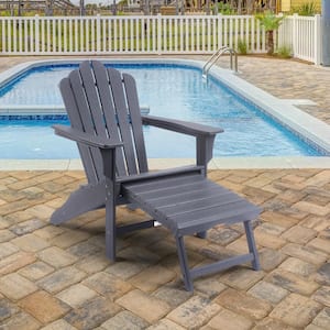 Gray Plastic Adirondack Chair with Footrest
