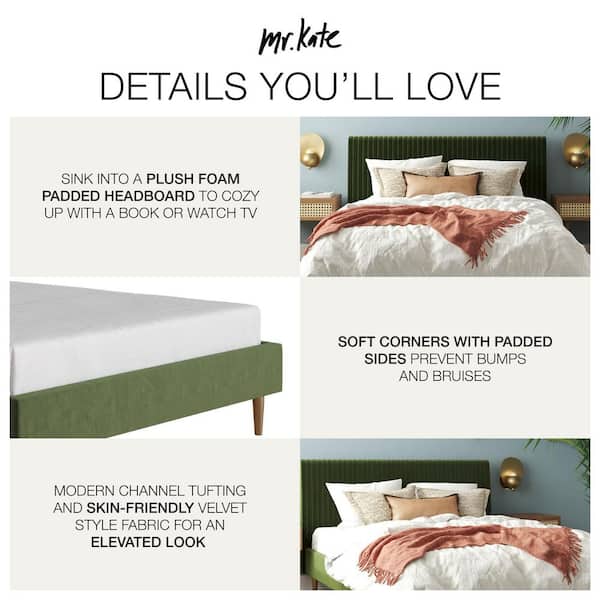 Mr. Kate Daphne Olive Green Velvet Wood Frame Full Upholstered