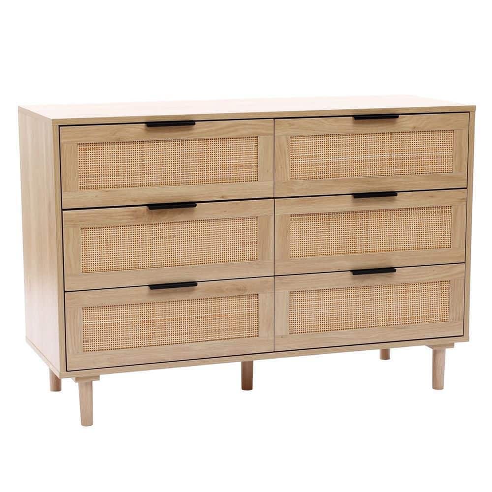 Light Oak Woodgrain Mid-Century Modern 6-Drawer Dresser
