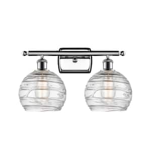Athens Deco Swirl 18 in. 2-Light Polished Chrome Vanity Light with Clear Deco Swirl Glass Shade