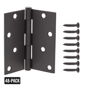 4 in. Square Corner Matte Black Door Hinge Value Pack (48-Pack)