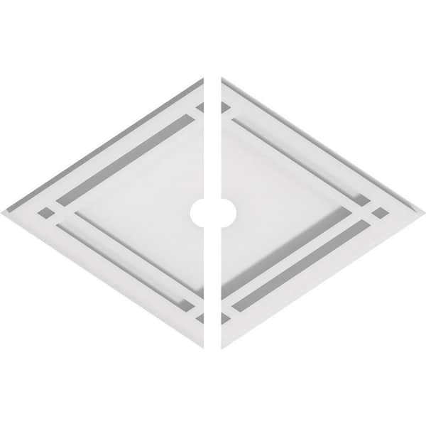 Ekena Millwork 14 in. x 9.37 in. x 1 in. Diamond Architectural Grade PVC Contemporary Ceiling Medallion (2-Piece)
